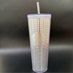 STARBUCKS Iridescent Platinum Grid Cold Cup Holiday Silver Disco Tumbler